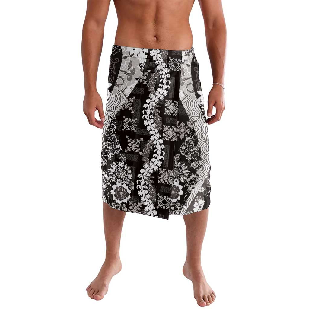 Hawaii Puakenikeni and Maile Lei Lavalava Black Japanese Wave Style LT9 Black - Polynesian Pride