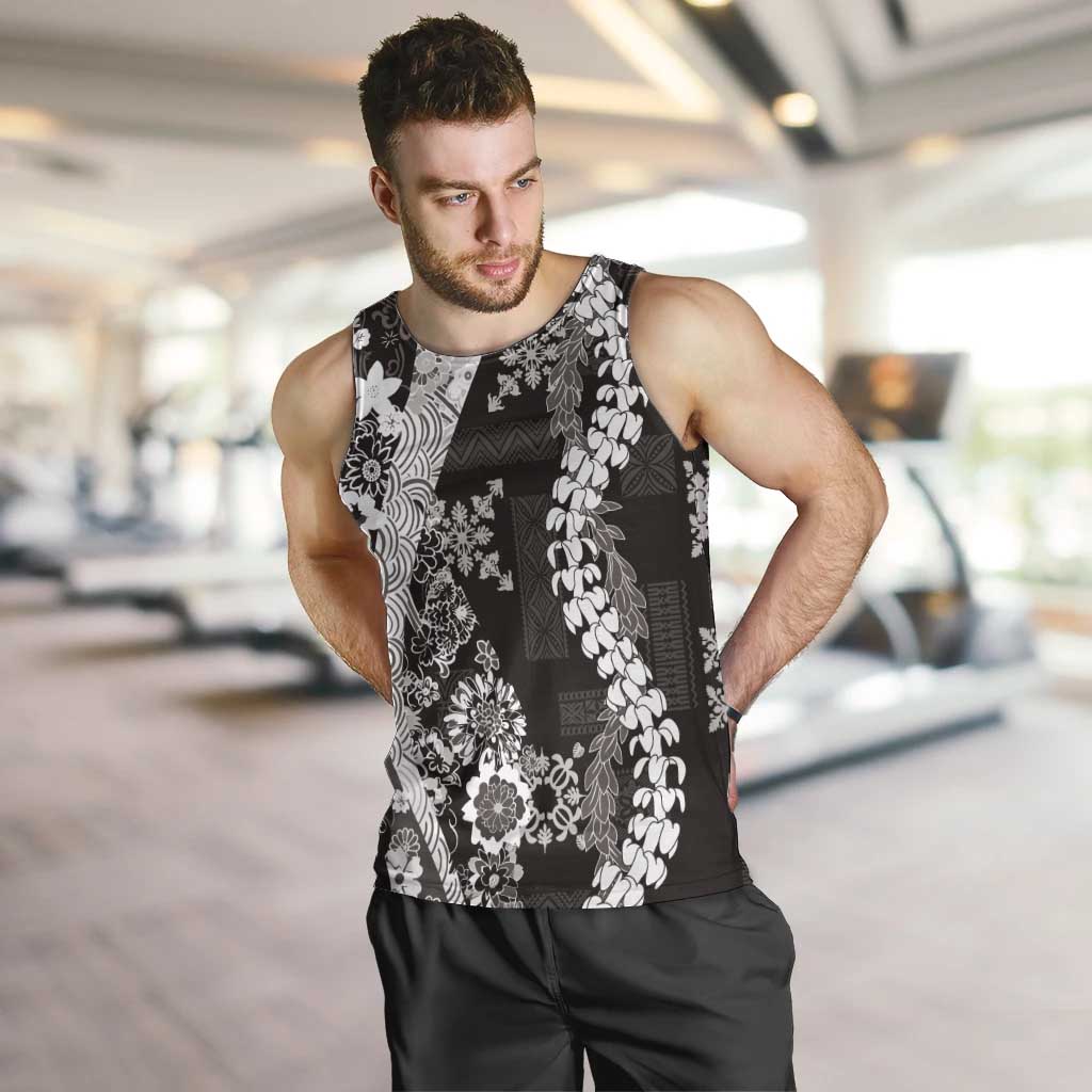 Hawaii Puakenikeni and Maile Lei Men Tank Top Black Japanese Wave Style LT9 Black - Polynesian Pride