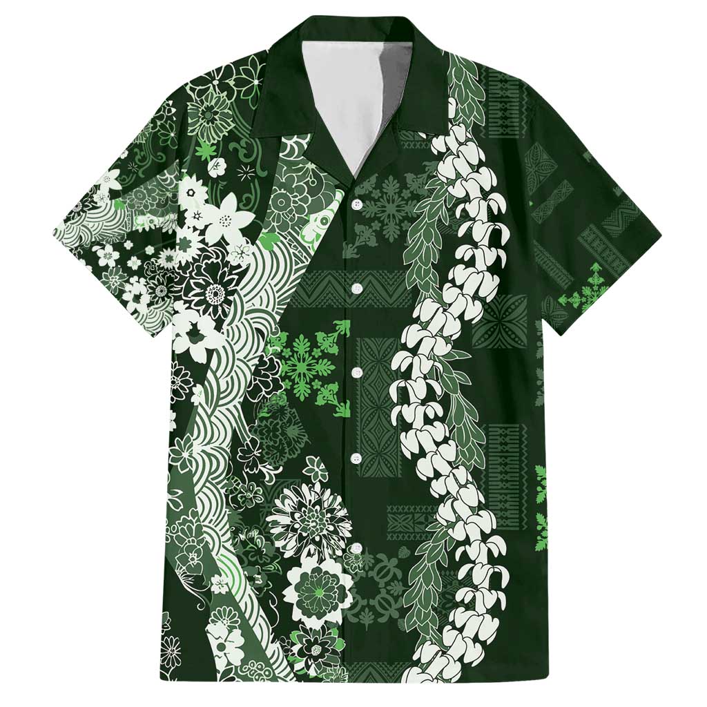 Hawaii Puakenikeni and Maile Lei Hawaiian Shirt Green Japanese Wave Style LT9 Green - Polynesian Pride