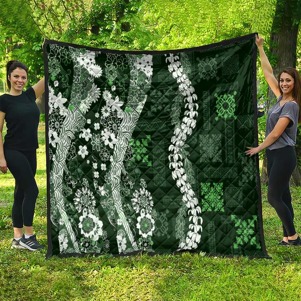 Hawaii Puakenikeni and Maile Lei Quilt Green Japanese Wave Style LT9 - Polynesian Pride