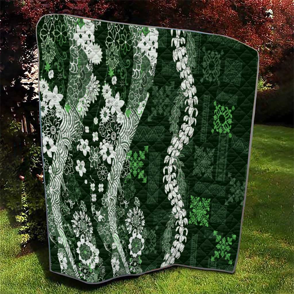 Hawaii Puakenikeni and Maile Lei Quilt Green Japanese Wave Style LT9 - Polynesian Pride