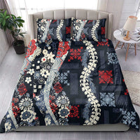 Hawaii Puakenikeni and Maile Lei Bedding Set Navy Blue Japanese Wave Style LT9 - Polynesian Pride
