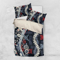 Hawaii Puakenikeni and Maile Lei Bedding Set Navy Blue Japanese Wave Style LT9 US Twin 172cm x 218cm Navy Blue - Polynesian Pride