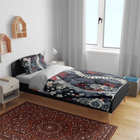 Hawaii Puakenikeni and Maile Lei Bedding Set Navy Blue Japanese Wave Style LT9 - Polynesian Pride