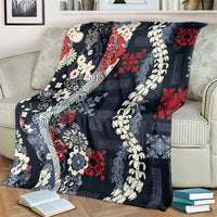 Hawaii Puakenikeni and Maile Lei Blanket Navy Blue Japanese Wave Style LT9 - Polynesian Pride