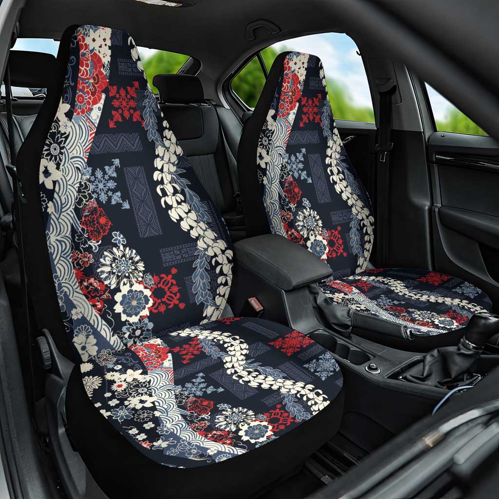 Hawaii Puakenikeni and Maile Lei Car Seat Cover Navy Blue Japanese Wave Style LT9 One Size Navy Blue - Polynesian Pride
