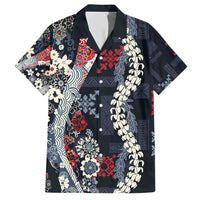 Hawaii Puakenikeni and Maile Lei Hawaiian Shirt Navy Blue Japanese Wave Style LT9 Navy Blue - Polynesian Pride