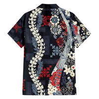 Hawaii Puakenikeni and Maile Lei Hawaiian Shirt Navy Blue Japanese Wave Style LT9 - Polynesian Pride