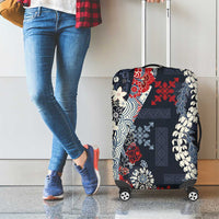 Hawaii Puakenikeni and Maile Lei Luggage Cover Navy Blue Japanese Wave Style LT9 - Polynesian Pride