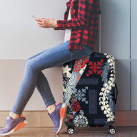 Hawaii Puakenikeni and Maile Lei Luggage Cover Navy Blue Japanese Wave Style LT9 - Polynesian Pride