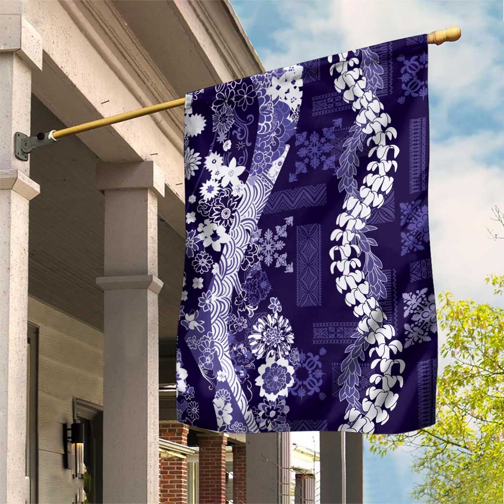Hawaii Puakenikeni and Maile Lei Garden Flag Purple Japanese Wave Style LT9 House Flag Purple - Polynesian Pride
