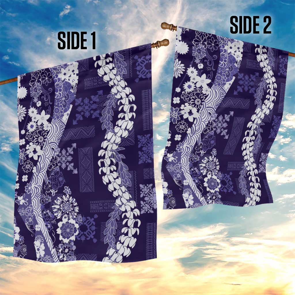 Hawaii Puakenikeni and Maile Lei Garden Flag Purple Japanese Wave Style LT9 - Polynesian Pride