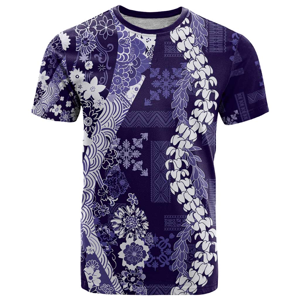 Hawaii Puakenikeni and Maile Lei T Shirt Purple Japanese Wave Style LT9 Purple - Polynesian Pride