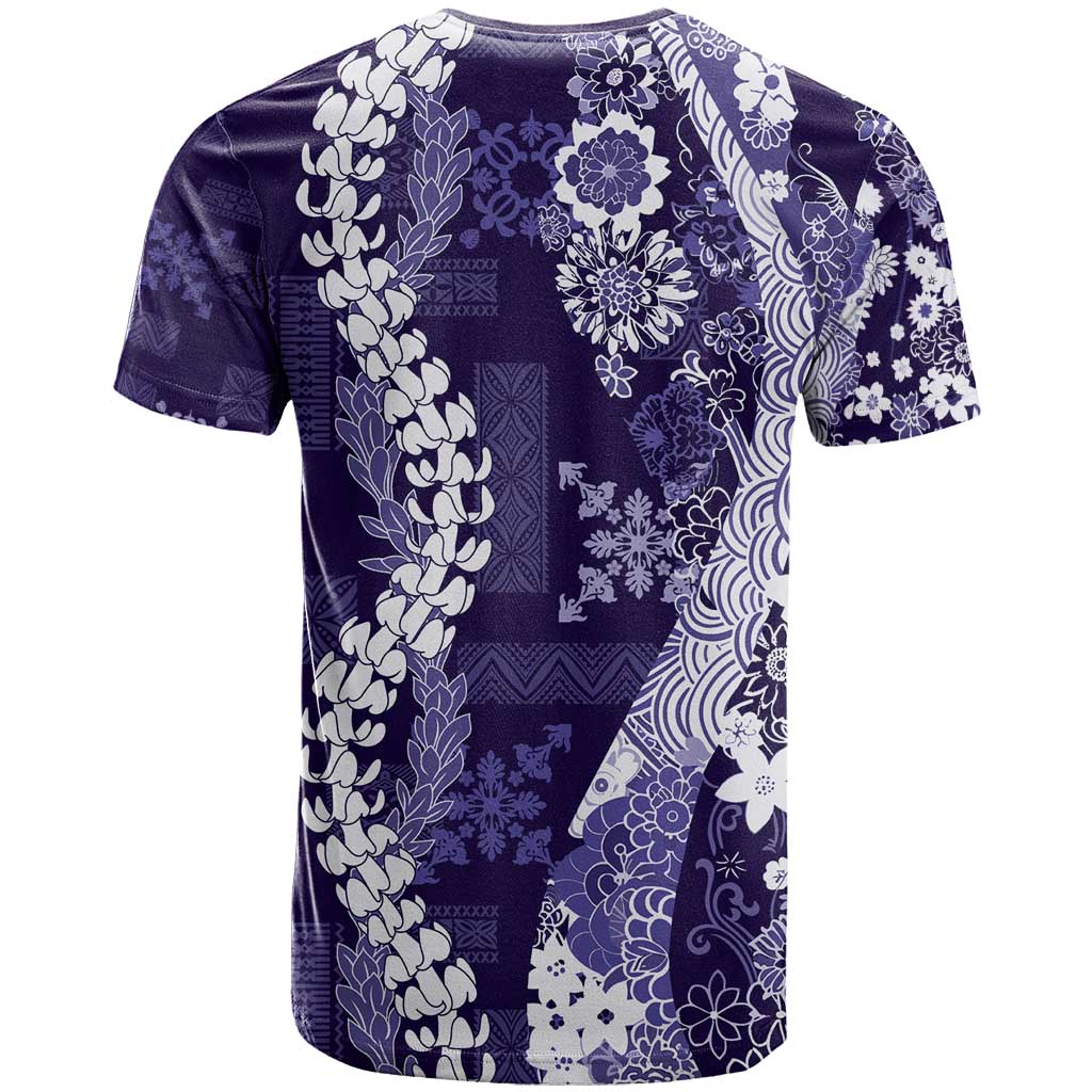 Hawaii Puakenikeni and Maile Lei T Shirt Purple Japanese Wave Style LT9 - Polynesian Pride
