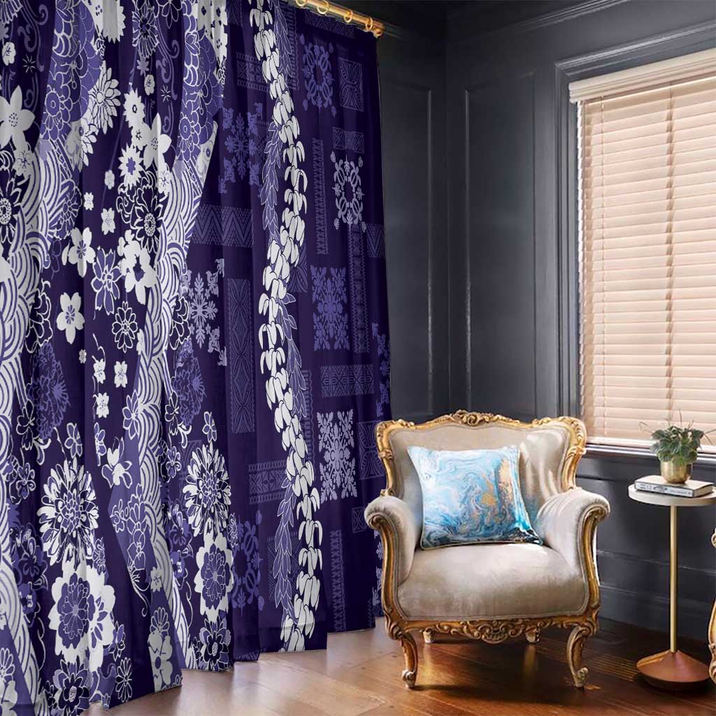 Hawaii Puakenikeni and Maile Lei Window Curtain Purple Japanese Wave Style LT9 - Polynesian Pride