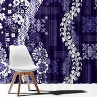 Hawaii Puakenikeni and Maile Lei Window Curtain Purple Japanese Wave Style LT9 - Polynesian Pride