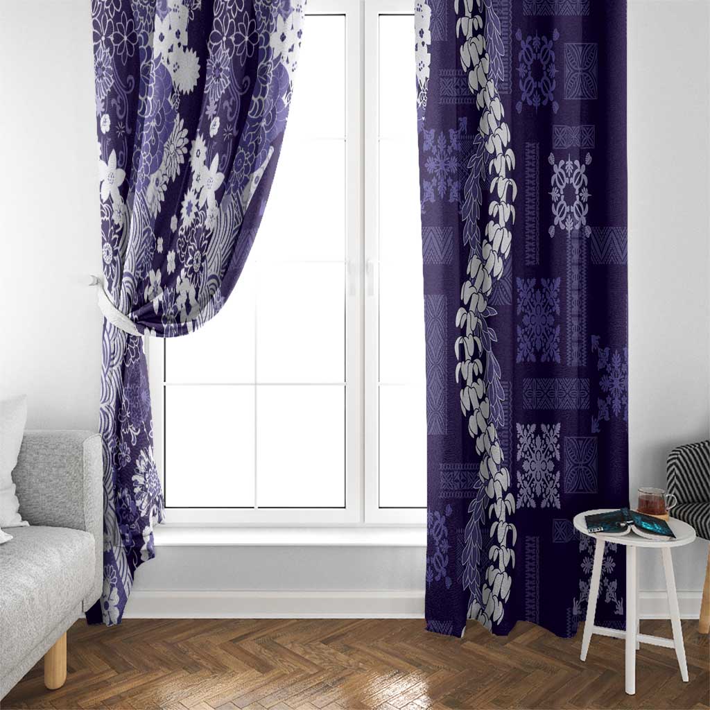 Hawaii Puakenikeni and Maile Lei Window Curtain Purple Japanese Wave Style LT9 - Polynesian Pride