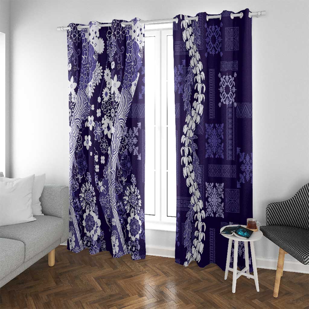 Hawaii Puakenikeni and Maile Lei Window Curtain Purple Japanese Wave Style LT9 With Grommets Purple - Polynesian Pride