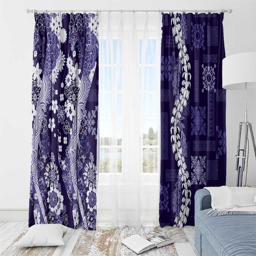 Hawaii Puakenikeni and Maile Lei Window Curtain Purple Japanese Wave Style LT9 - Polynesian Pride