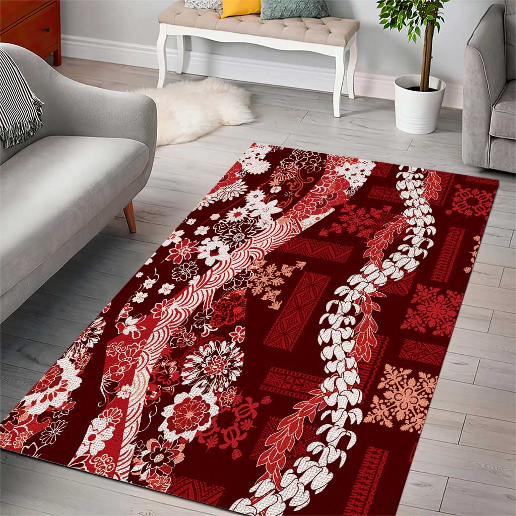 Hawaii Puakenikeni and Maile Lei Area Rug Red Japanese Wave Style LT9 - Polynesian Pride
