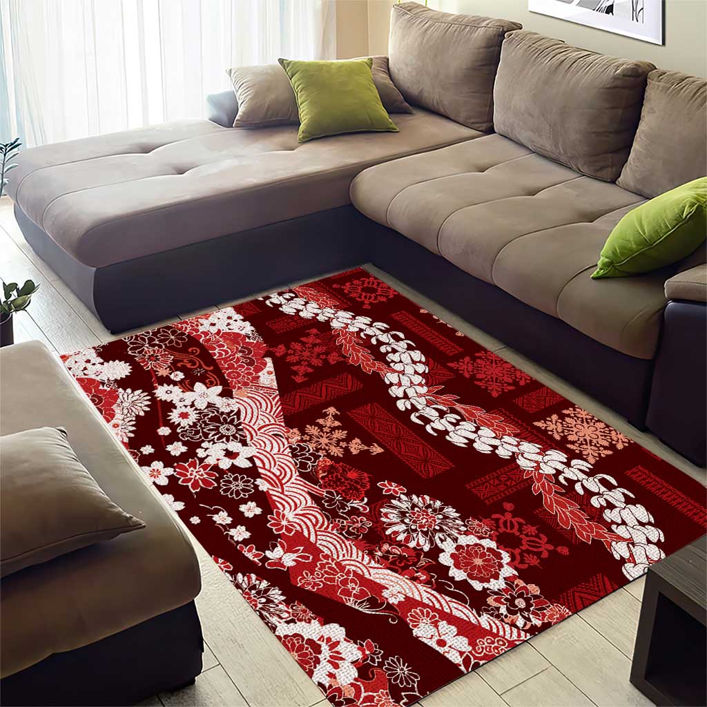Hawaii Puakenikeni and Maile Lei Area Rug Red Japanese Wave Style LT9 - Polynesian Pride