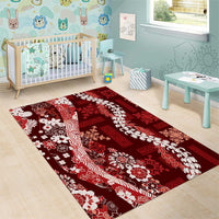 Hawaii Puakenikeni and Maile Lei Area Rug Red Japanese Wave Style LT9 - Polynesian Pride