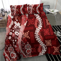 Hawaii Puakenikeni and Maile Lei Bedding Set Red Japanese Wave Style LT9 - Polynesian Pride