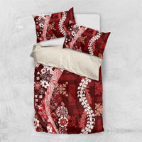 Hawaii Puakenikeni and Maile Lei Bedding Set Red Japanese Wave Style LT9 US Twin 172cm x 218cm Red - Polynesian Pride