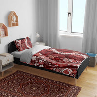 Hawaii Puakenikeni and Maile Lei Bedding Set Red Japanese Wave Style LT9 - Polynesian Pride