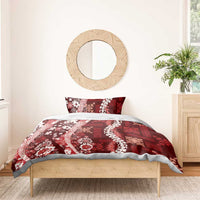 Hawaii Puakenikeni and Maile Lei Bedding Set Red Japanese Wave Style LT9 - Polynesian Pride