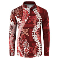 Hawaii Puakenikeni and Maile Lei Button Sweatshirt Red Japanese Wave Style LT9 Red - Polynesian Pride