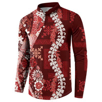 Hawaii Puakenikeni and Maile Lei Button Sweatshirt Red Japanese Wave Style LT9 - Polynesian Pride