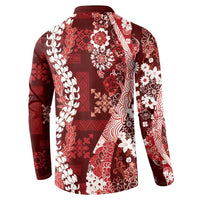 Hawaii Puakenikeni and Maile Lei Button Sweatshirt Red Japanese Wave Style LT9 - Polynesian Pride