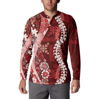 Hawaii Puakenikeni and Maile Lei Button Sweatshirt Red Japanese Wave Style LT9 - Polynesian Pride