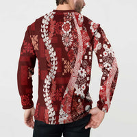Hawaii Puakenikeni and Maile Lei Button Sweatshirt Red Japanese Wave Style LT9 - Polynesian Pride