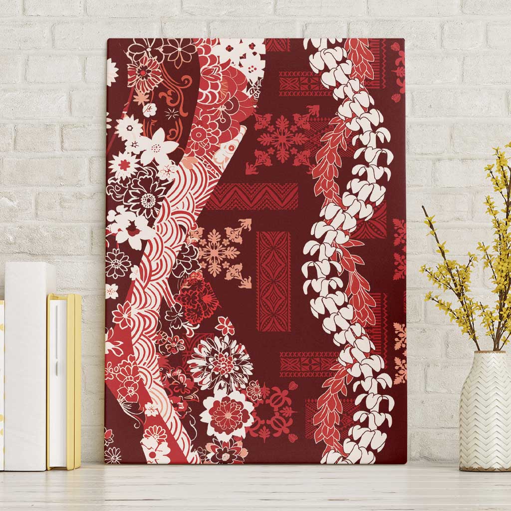 Hawaii Puakenikeni and Maile Lei Canvas Wall Art Red Japanese Wave Style LT9 Without Frame Red - Polynesian Pride