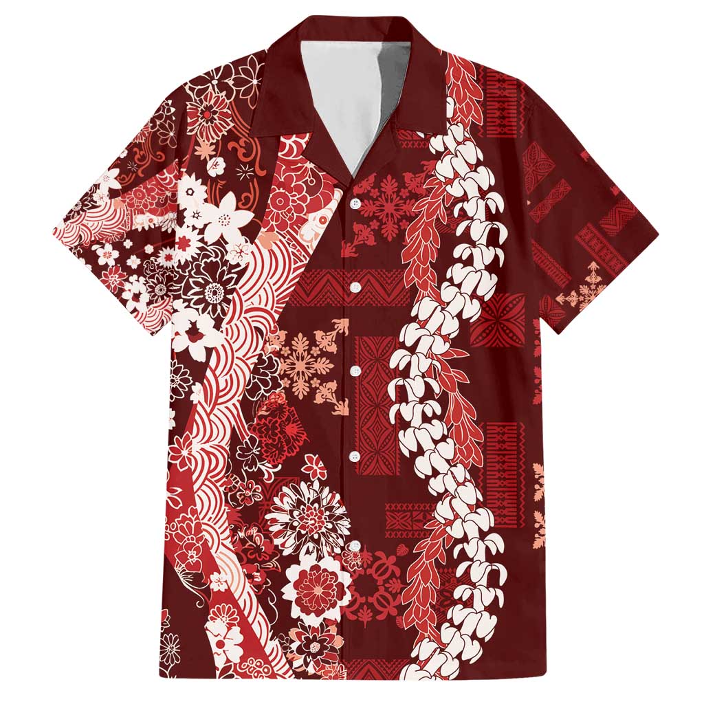 Hawaii Puakenikeni and Maile Lei Hawaiian Shirt Red Japanese Wave Style LT9 Red - Polynesian Pride
