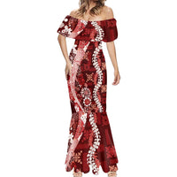 Hawaii Puakenikeni and Maile Lei Mermaid Dress Red Japanese Wave Style LT9 - Polynesian Pride