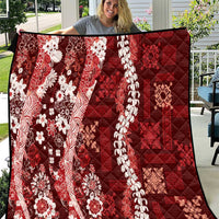 Hawaii Puakenikeni and Maile Lei Quilt Red Japanese Wave Style LT9 Red - Polynesian Pride