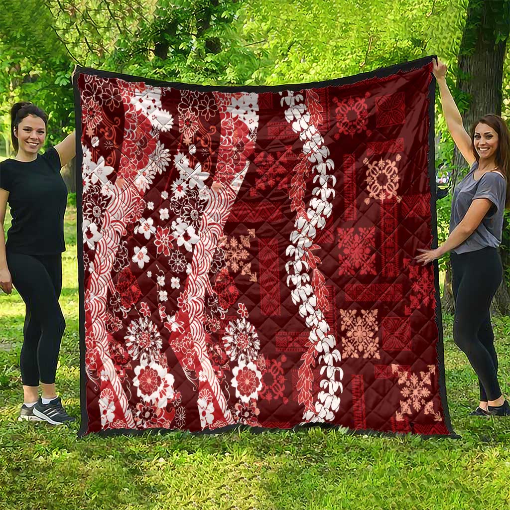 Hawaii Puakenikeni and Maile Lei Quilt Red Japanese Wave Style LT9 - Polynesian Pride