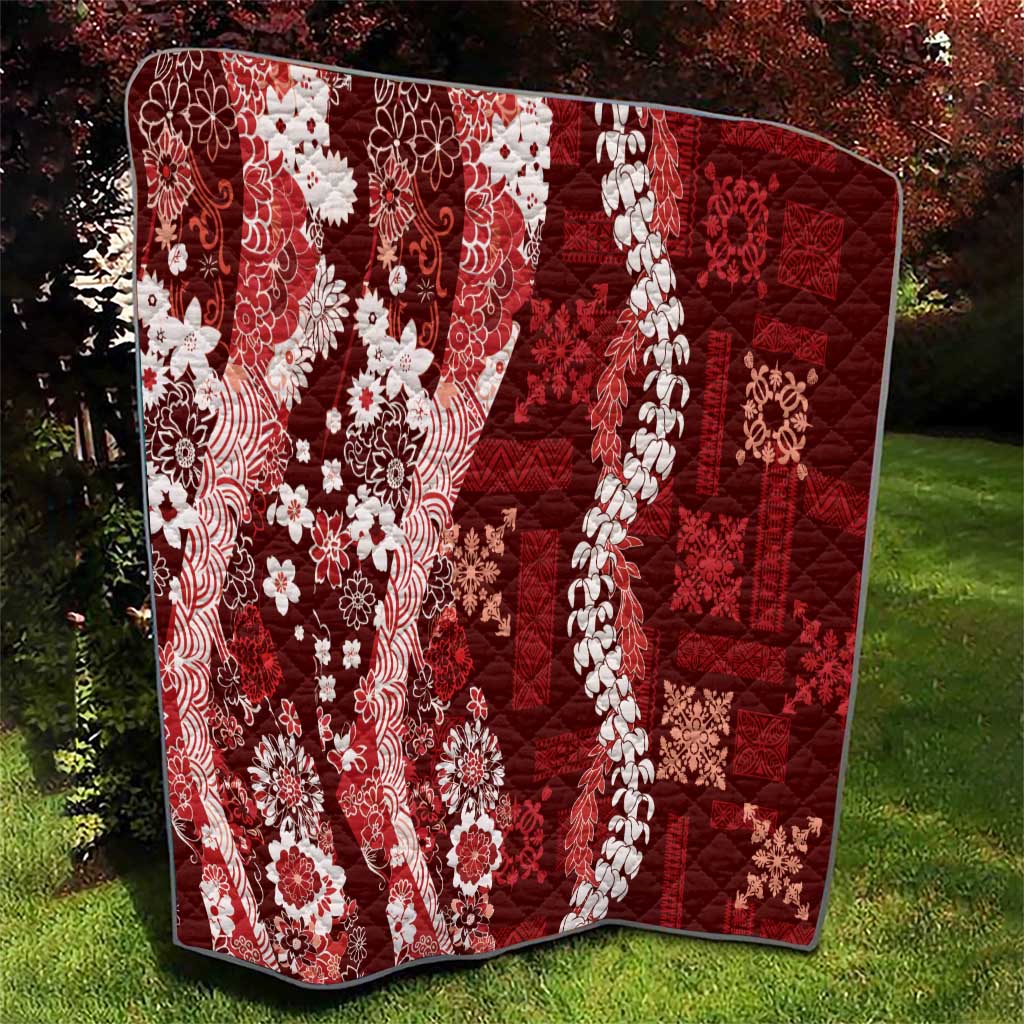 Hawaii Puakenikeni and Maile Lei Quilt Red Japanese Wave Style LT9 - Polynesian Pride