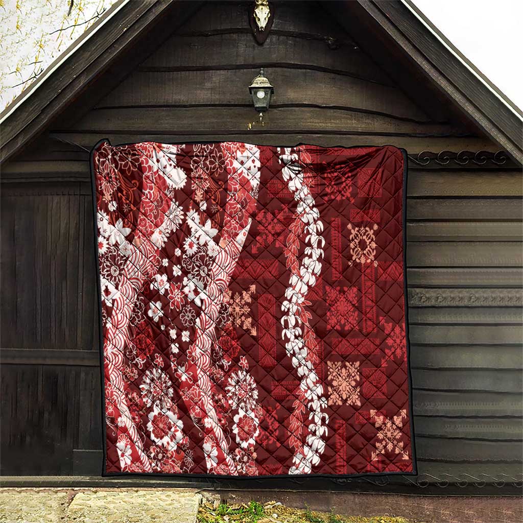 Hawaii Puakenikeni and Maile Lei Quilt Red Japanese Wave Style LT9 - Polynesian Pride