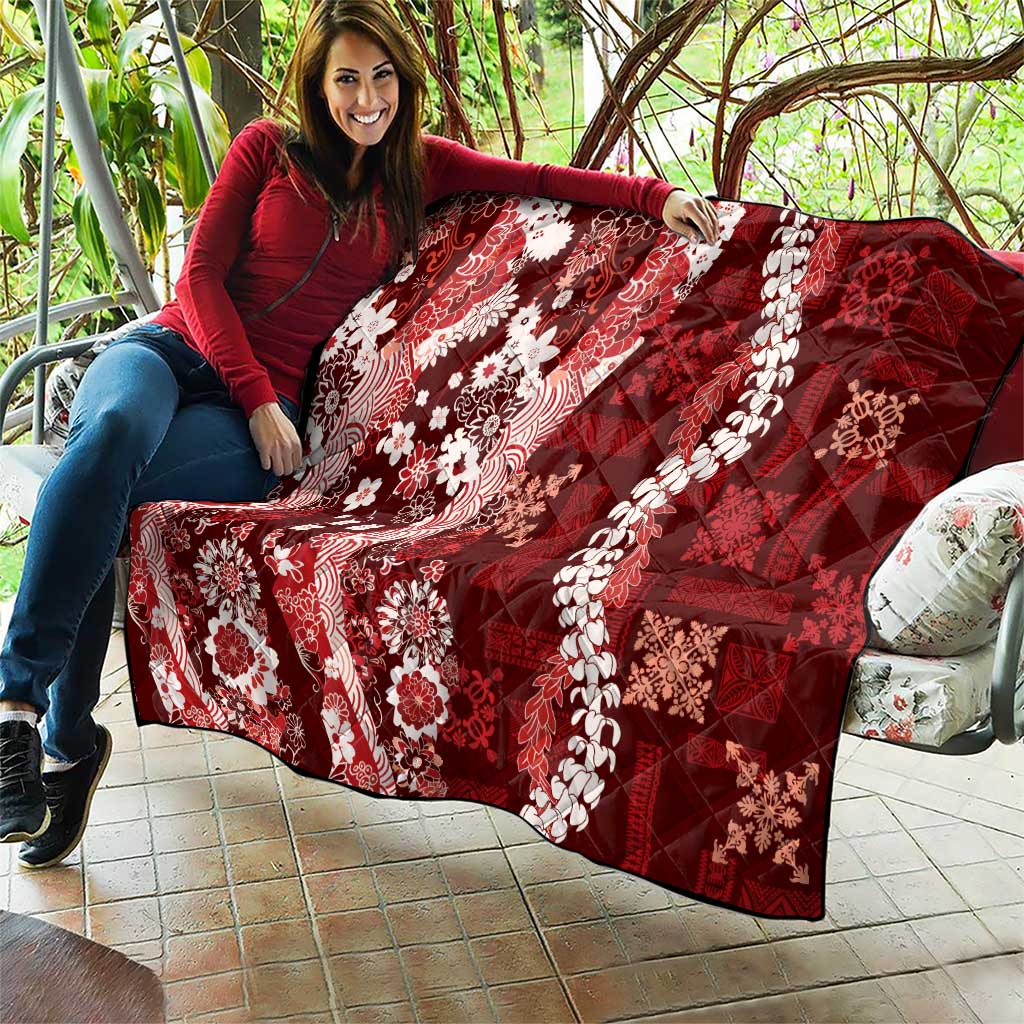 Hawaii Puakenikeni and Maile Lei Quilt Red Japanese Wave Style LT9 - Polynesian Pride