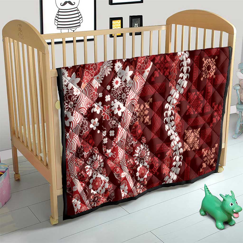 Hawaii Puakenikeni and Maile Lei Quilt Red Japanese Wave Style LT9 - Polynesian Pride