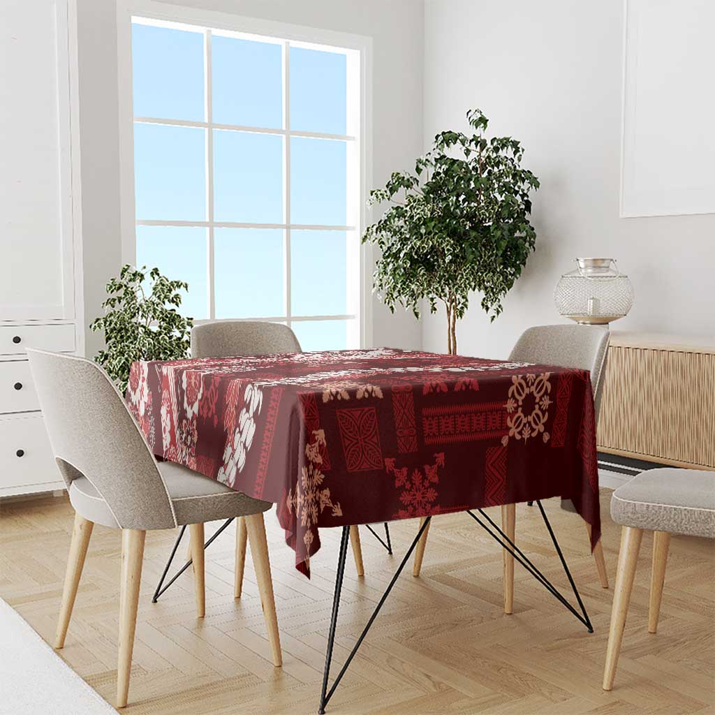 Hawaii Puakenikeni and Maile Lei Tablecloth Red Japanese Wave Style LT9 - Polynesian Pride