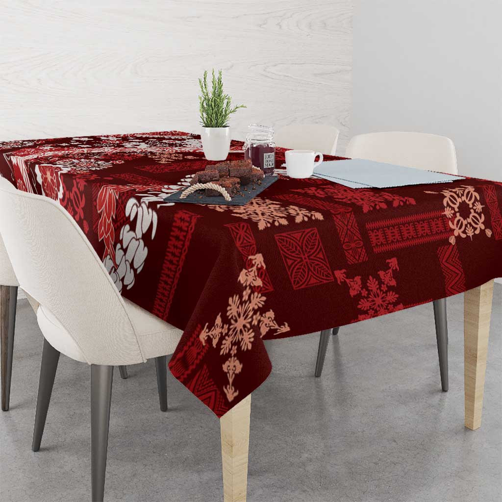 Hawaii Puakenikeni and Maile Lei Tablecloth Red Japanese Wave Style LT9 - Polynesian Pride