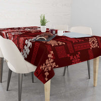 Hawaii Puakenikeni and Maile Lei Tablecloth Red Japanese Wave Style LT9 - Polynesian Pride