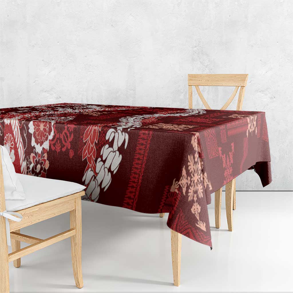 Hawaii Puakenikeni and Maile Lei Tablecloth Red Japanese Wave Style LT9 - Polynesian Pride