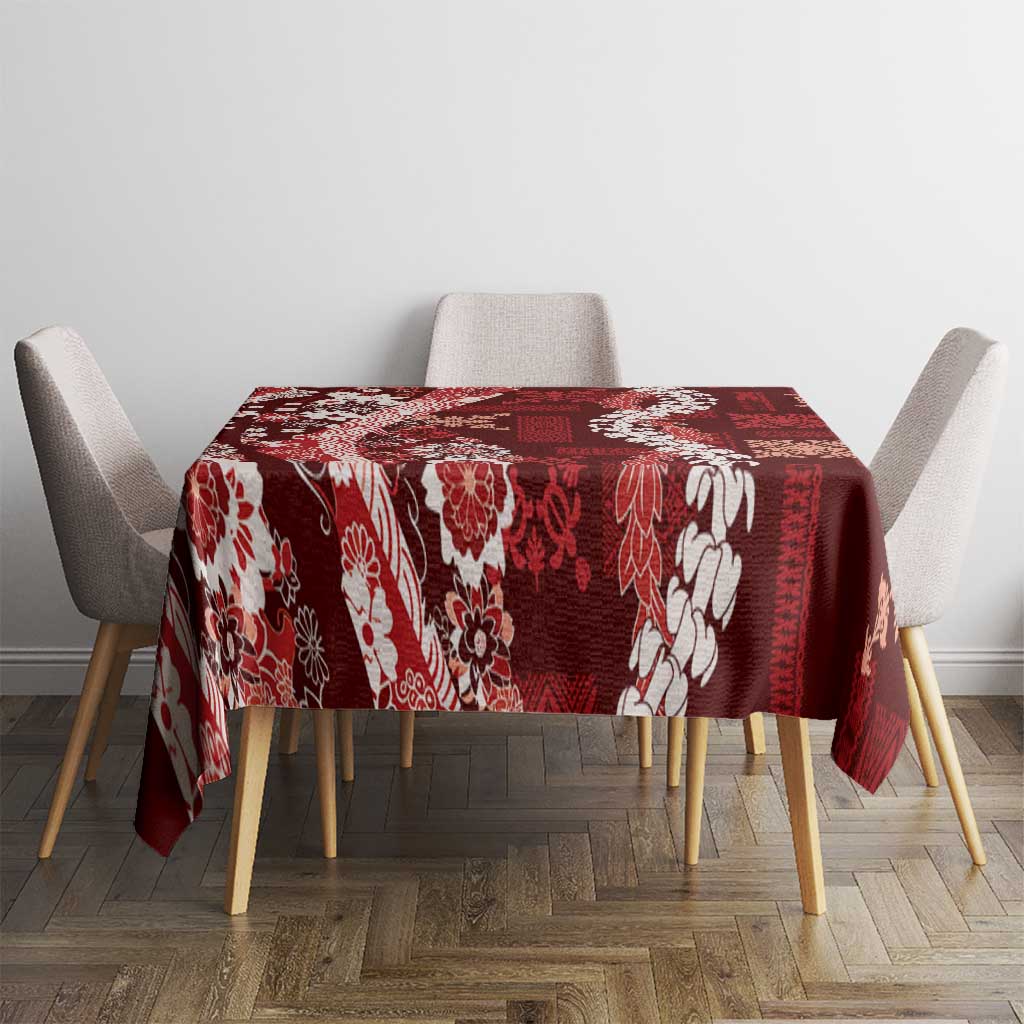 Hawaii Puakenikeni and Maile Lei Tablecloth Red Japanese Wave Style LT9 - Polynesian Pride