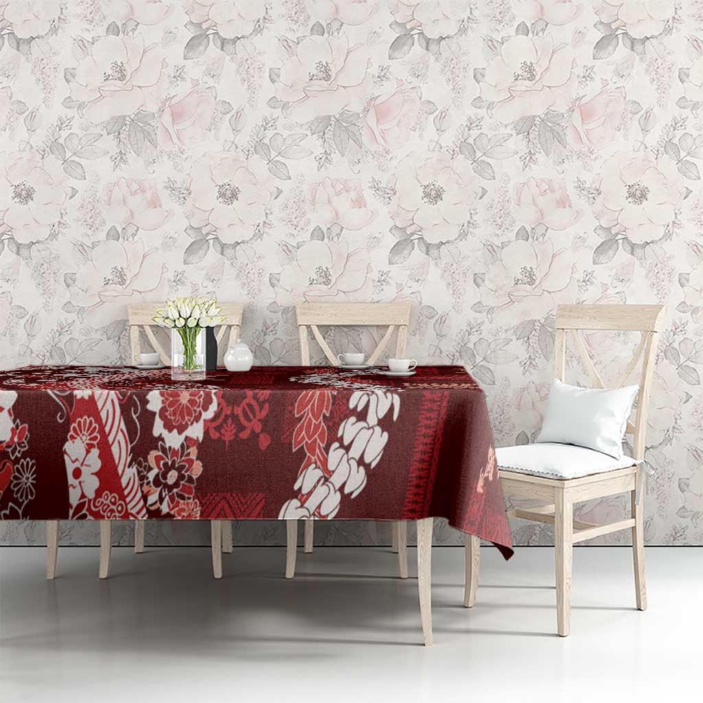 Hawaii Puakenikeni and Maile Lei Tablecloth Red Japanese Wave Style LT9 - Polynesian Pride